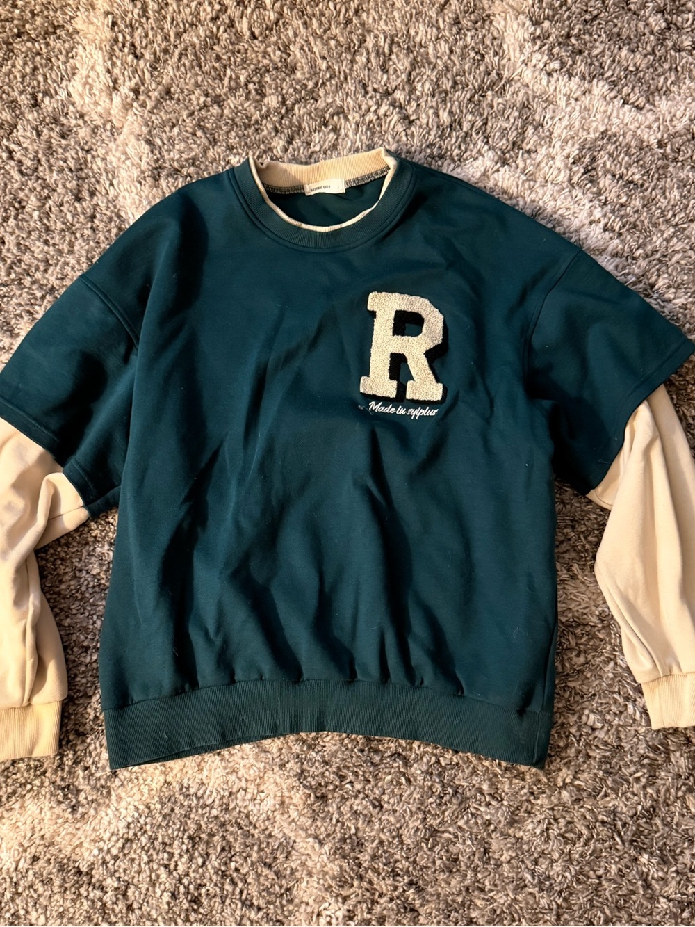 Aelfric Eden Layered R Patch Crewneck - Teal & Cream